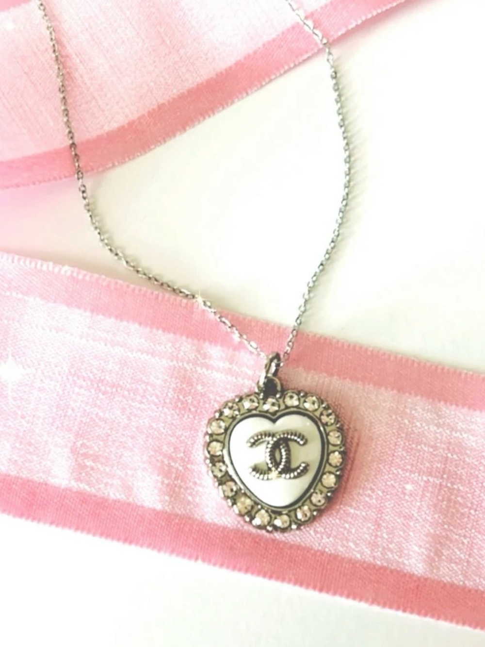 White Heart Pave Necklace